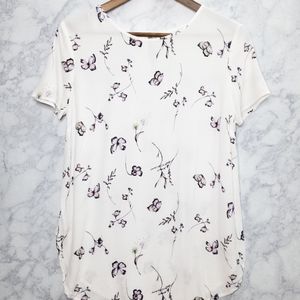 Floral Blouse Womens Size S LC Lauren Conrad Short Sleeve With Butterflies